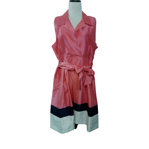 Jessica Howard Sleeveless Pink Satin Wrap Dress Belt Colorblock Hemline size 18 - Picture 1 of 16